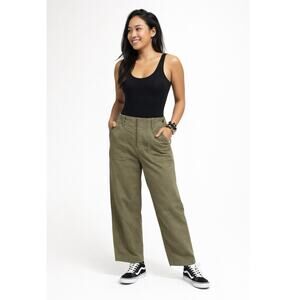 Athleta Olive Green Utility Pants Women Size 6 High Rise Wide Leg Stretch Travel